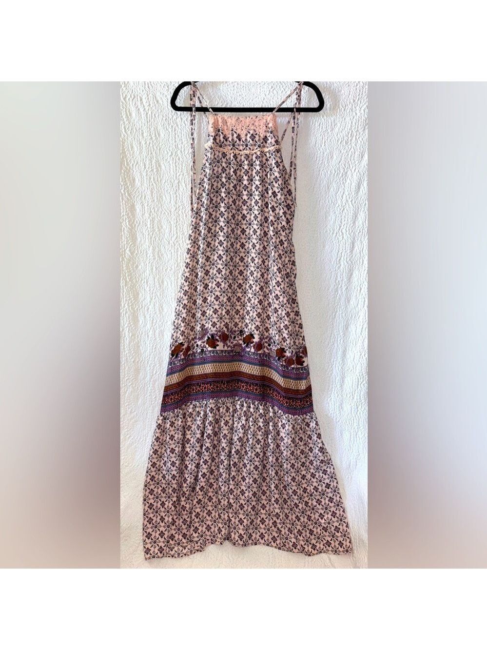 Living Doll Los Angeles Floral Halter Spaghetti Strap Maxi Dress